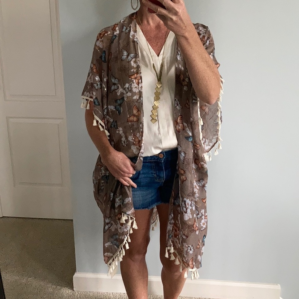 Floral & Butterfly Print Kimono